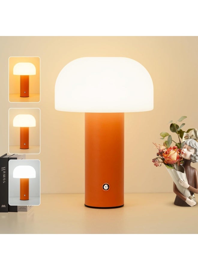 Portable cordless table lamp in a modern orange design, 5200mAh battery lasting 24-49 hours, touch control for 3 color temperatures (warm 3000K, natural 4500K, white 6000K) and dimming, ideal for the kitchen, bedroom, camping or as a gift. - Image 2